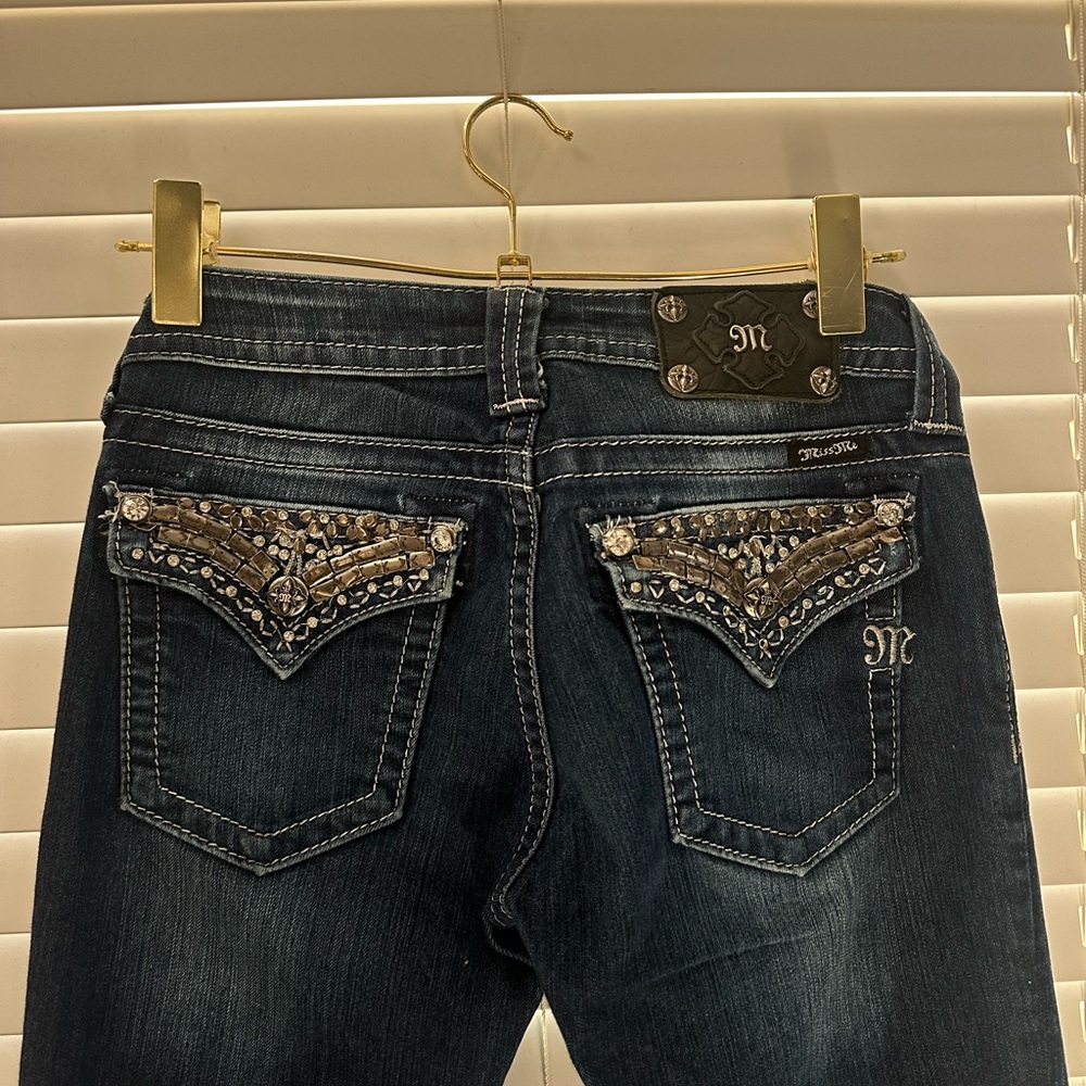 Miss Me Dark Blue Boot Cut Jeans with Embellished Back Pockets